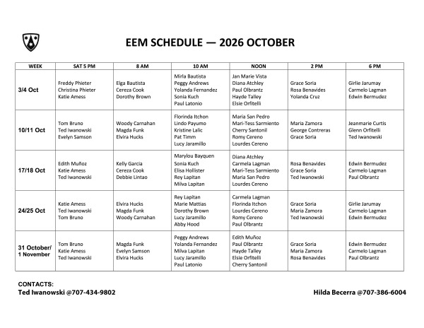 October 2026 - Eucharistic Ministry Schedule